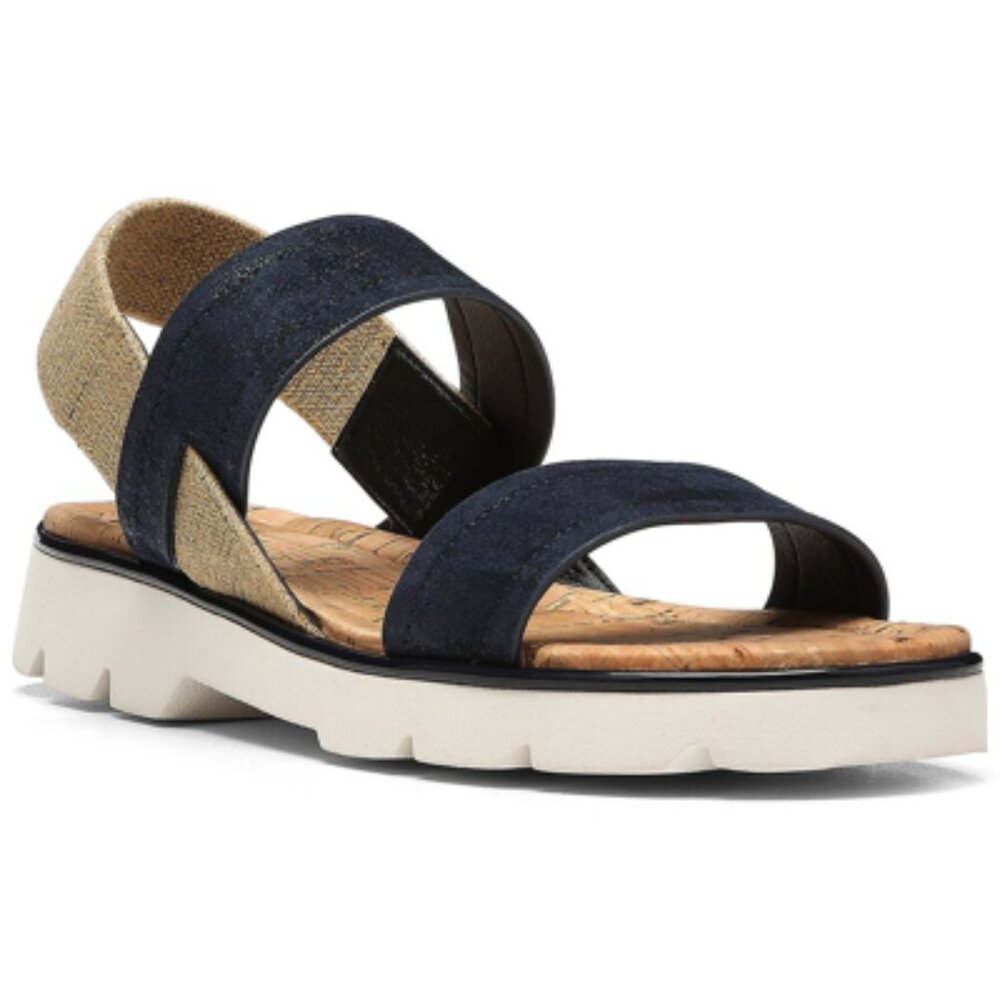EUC Donald J. Pliner Navy/Tan Stretch Strap Flatform Sandals